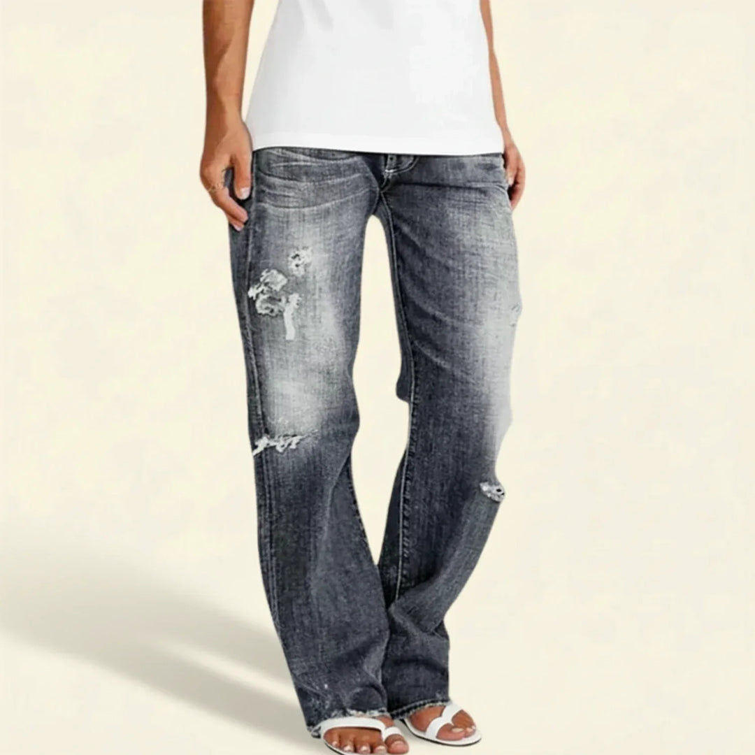 Jasmin | Damen-Jeans mit hoher Taille und geradem Bein im Used-Look