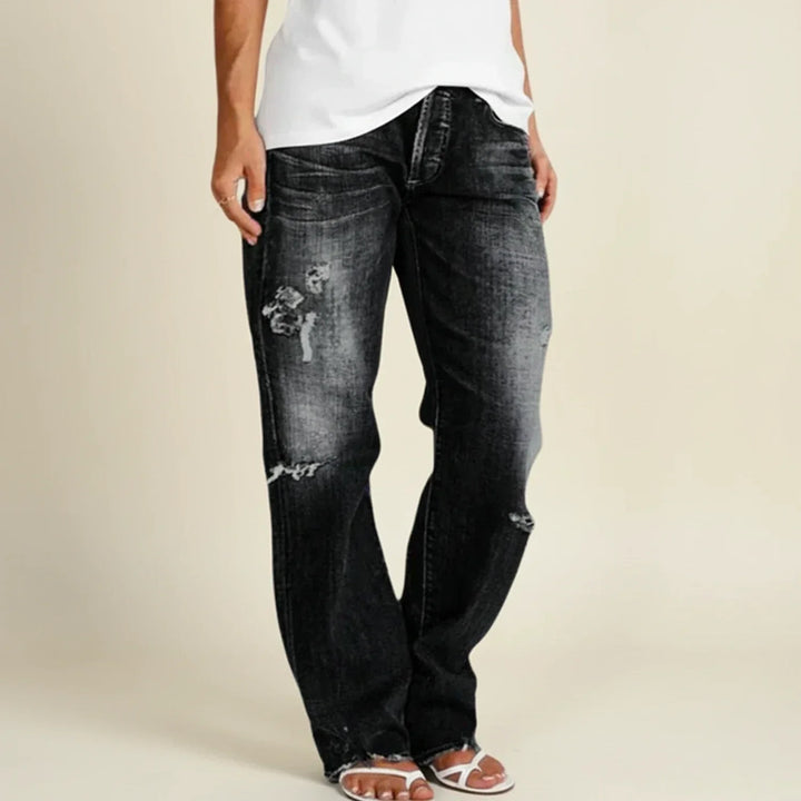 Jasmin | Damen-Jeans mit hoher Taille und geradem Bein im Used-Look