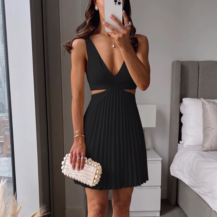 Damen Plissee-Sommerkleid mit V-Ausschnitt | A-Linie Midi