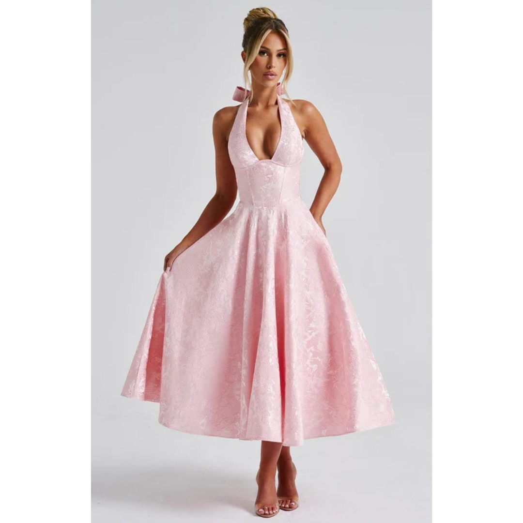 Yara | Damen Midi Kleid Für Hochzeitsgast Neckholder Stil