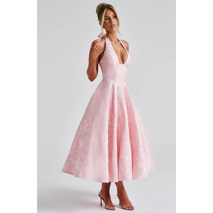 Yara | Damen Midi Kleid Für Hochzeitsgast Neckholder Stil
