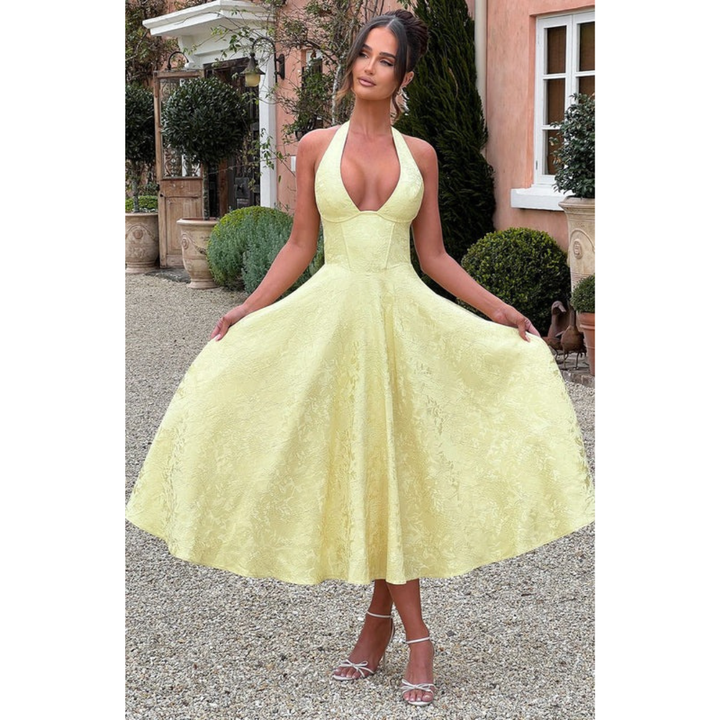 Yara | Damen Midi Kleid Für Hochzeitsgast Neckholder Stil