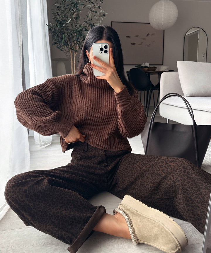 Rollkragen Pullover Yeni Dunkelbraun