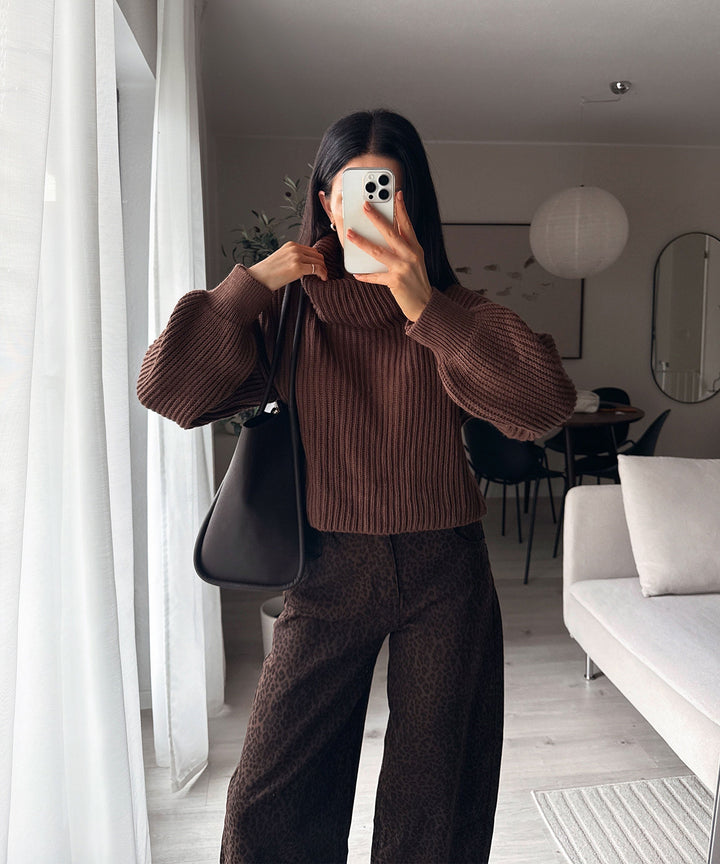 Rollkragen Pullover Yeni Dunkelbraun