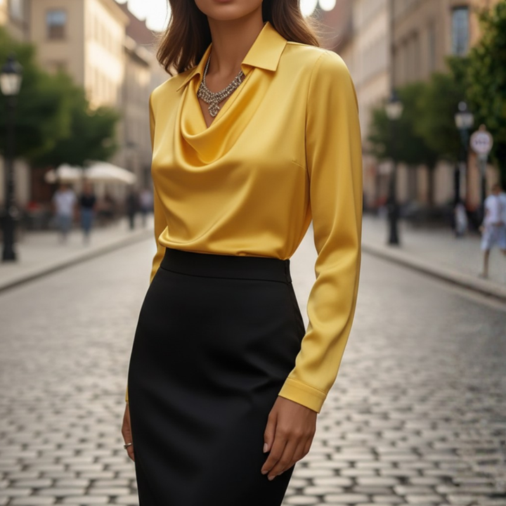Damen Bluse mit Cowl-Kragen und Langarm