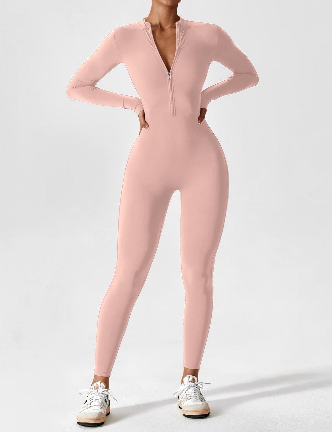 Carolin | Damen Frühlings Stretch Zip-Up Jumpsuit