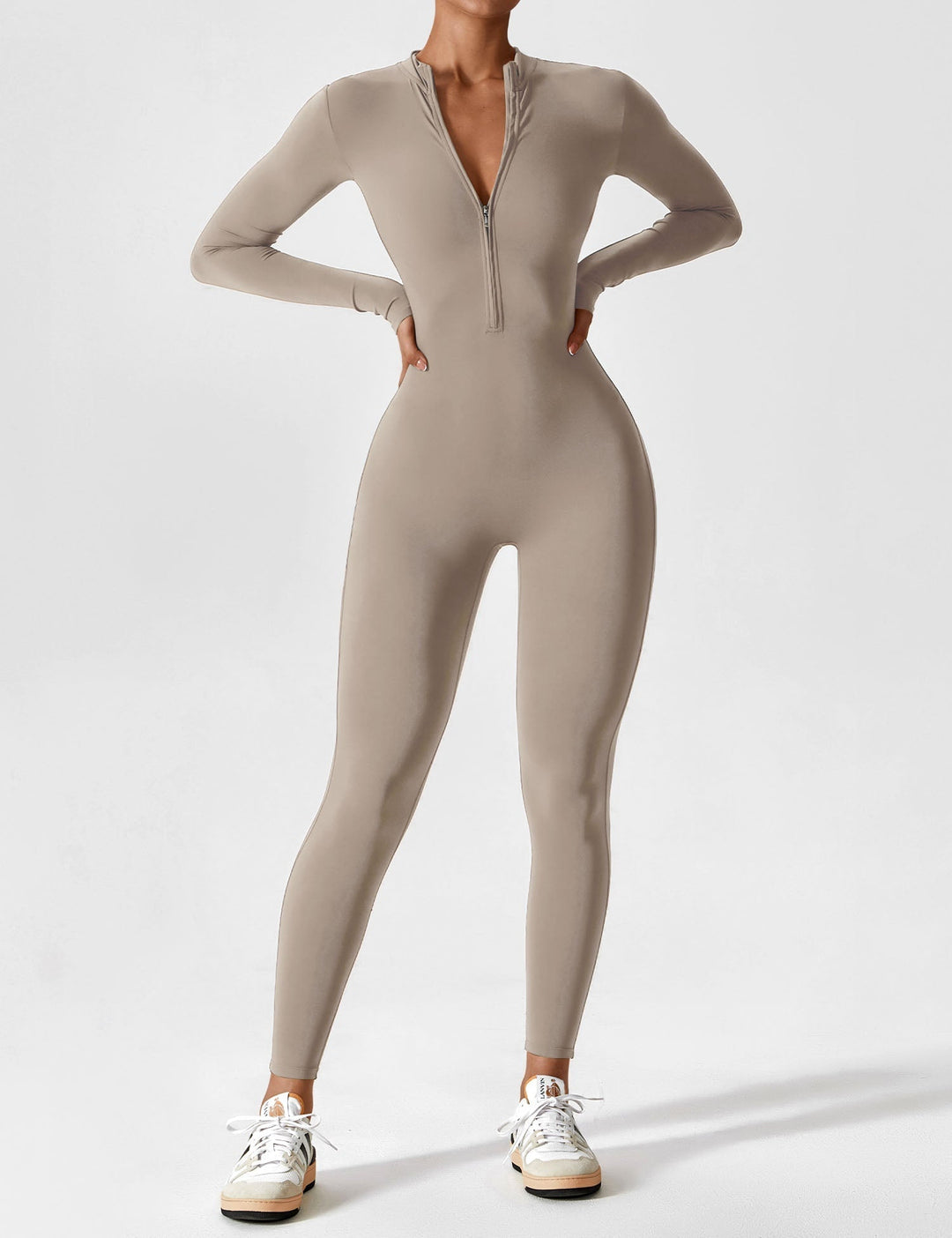 Carolin | Damen Frühlings Stretch Zip-Up Jumpsuit