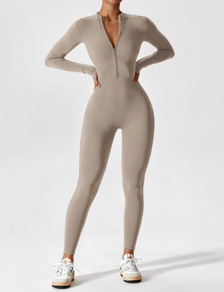 Carolin | Damen Frühlings Stretch Zip-Up Jumpsuit