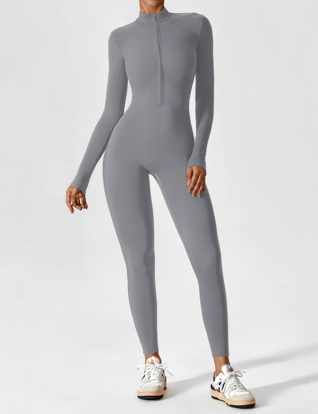 Carolin | Damen Frühlings Stretch Zip-Up Jumpsuit