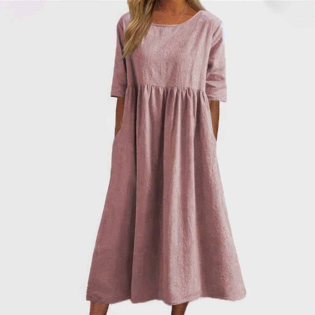 Britta – Round neck and pockets Cotton Dress for Women - Image 8
