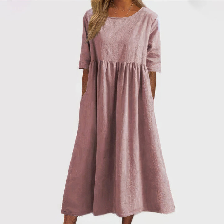 Britta – Round neck and pockets Cotton Dress for Women - Image 8