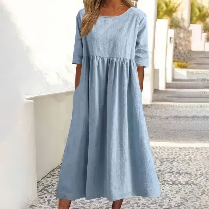 Britta – Round neck and pockets Cotton Dress for Women - Image 1