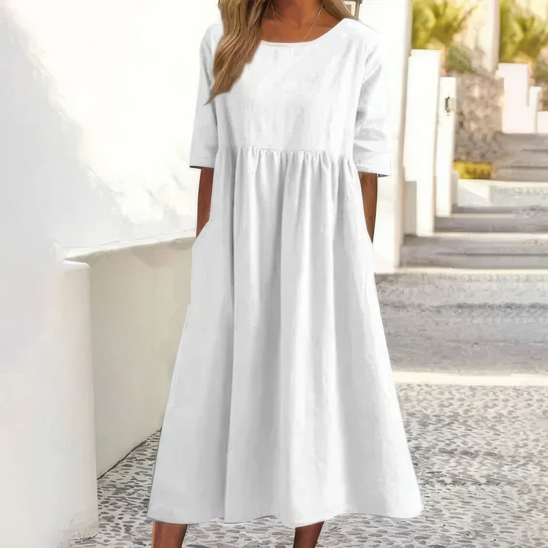 Britta – Round neck and pockets Cotton Dress for Women - Image 7