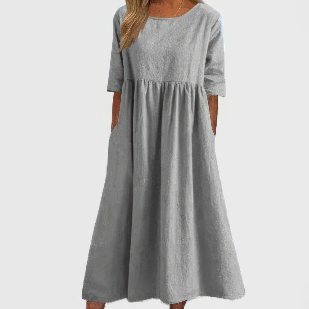 Britta – Round neck and pockets Cotton Dress for Women - Image 9