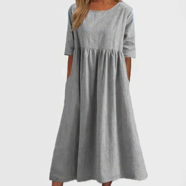 Britta – Round neck and pockets Cotton Dress for Women - Image 9