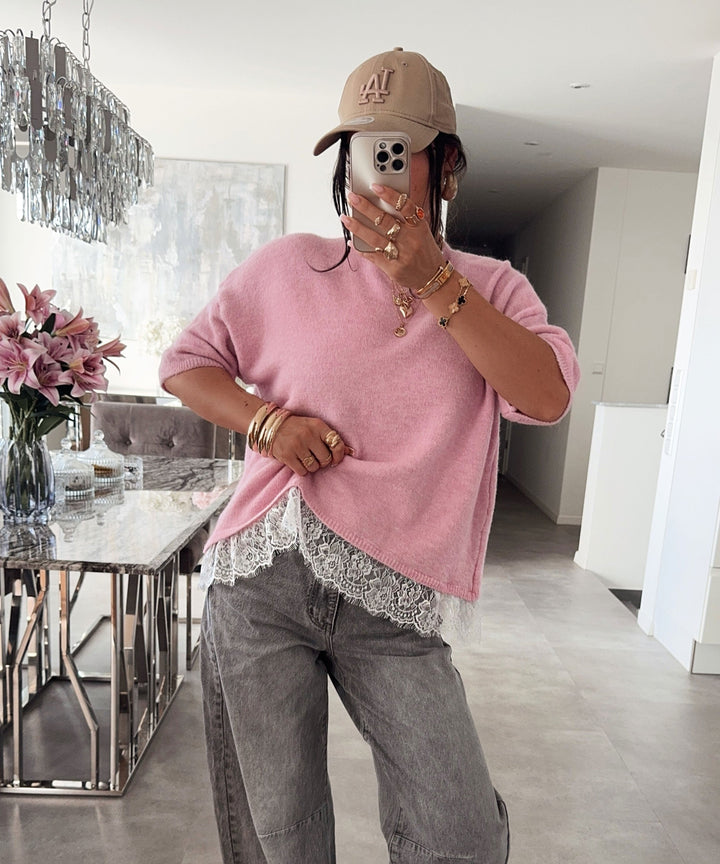 Oversize T-Shirt Midda Spitze Rosa Ladypolitan ♡