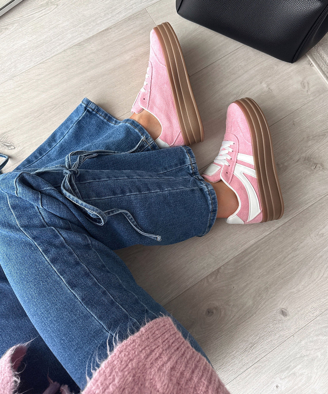 Stretch Wide Leg Jeans Mira Schleife Dunkelblau Ladypolitan ♡