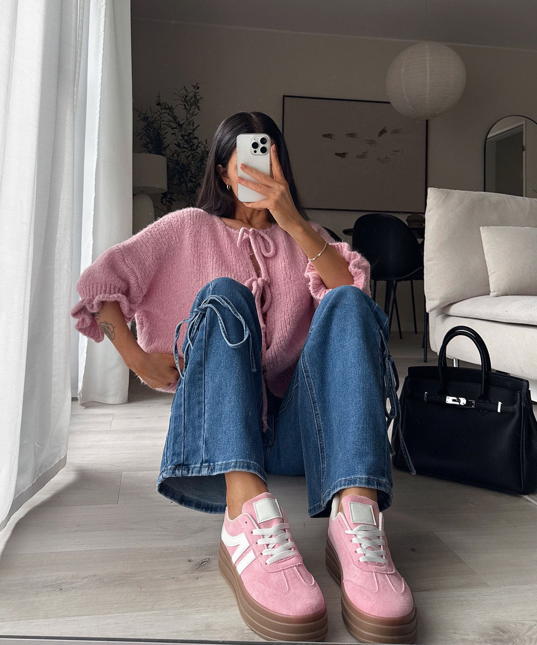 Stretch Wide Leg Jeans Mira Schleife Dunkelblau Ladypolitan ♡