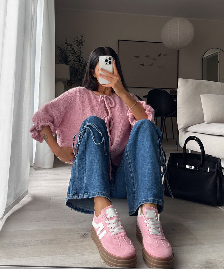 Stretch Wide Leg Jeans Mira Schleife Dunkelblau Ladypolitan ♡