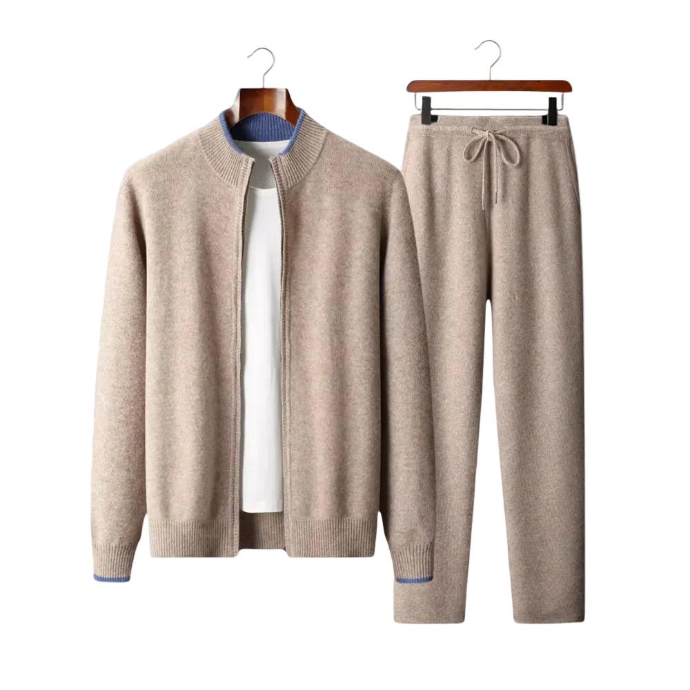 Zweiteiliges Herren-Strickset mit Reißverschlussjacke und Hose mit Kordelzug-Alpenkind